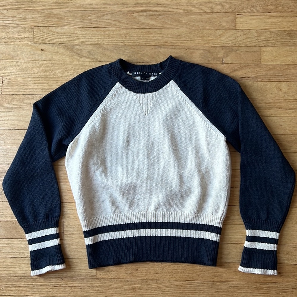 Veronica Beard RALIE RAGLAN-SLEEVE PULLOVER size M NAVY / WHITE